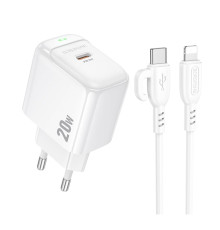 Мережевий Зарядний Пристрій Borofone BAS43A 1USB-C PD/QC 20W+Type-C to Lightning Колір Бiлий 6941991113826 ma35135_3345026