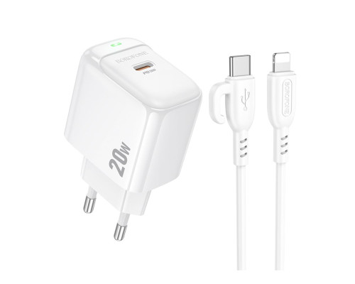 Мережевий Зарядний Пристрій Borofone BAS43A 1USB-C PD/QC 20W+Type-C to Lightning Колір Бiлий 6941991113826 ma35135_3345026