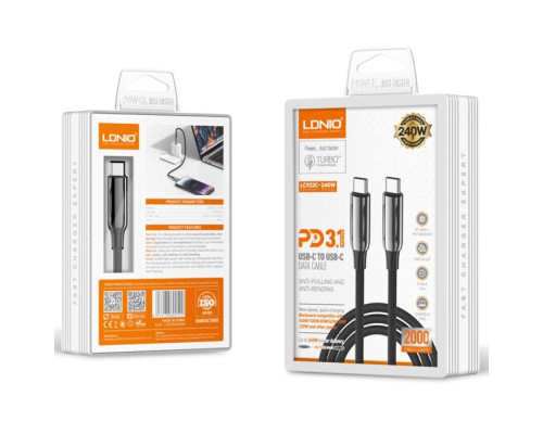 Кабель USB LDNIO LC922 PD3.1/240W Type-C to Type-C 2m Колір Сiрий 6933138602522 ma37439_3611726