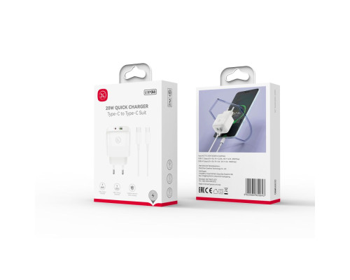 Мережевий Зарядний Пристрій XO L137 1USB-C/1USB PD/QC 20W+Type-C to Type-C New Logo Колір Білий 6920680855643 ma37793_3664782