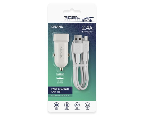 Автомобільний Зарядний Пристрій Ridea RCC-21212 Grand Type-C 2USB 2.4 A М'ята упаковка Колір Бiлий 2020000469230
