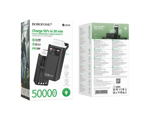 Універсальна Мобільна Батарея Power Bank Borofone BJ65A High 22.5W+PD20W+four-cables 50000mAh Колір Чорний 6941991122040 ma37801_3664795