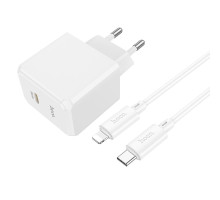 Мережевий Зарядний Пристрій Hoco CS13A 1USB-C PD/QC 20W+Type-C to Lightning Колір Бiлий 6942007603836