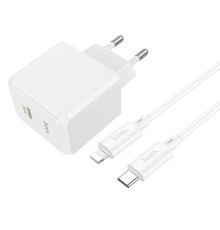 Мережевий Зарядний Пристрій Hoco CS13A 1USB-C PD/QC 20W+Type-C to Lightning Колір Бiлий 6942007603836