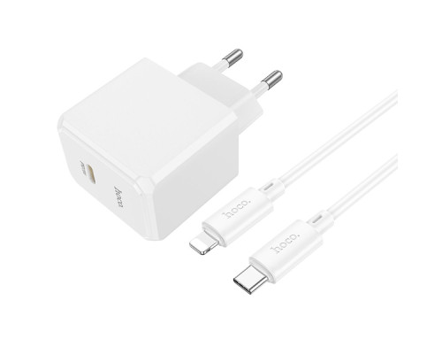 Мережевий Зарядний Пристрій Hoco CS13A 1USB-C PD/QC 20W+Type-C to Lightning Колір Бiлий 6942007603836