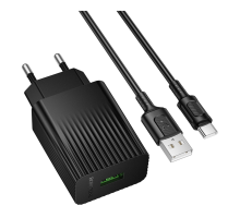 Зарядний пристрій Borofone BAS72A 18W 3A USB-A з кабелем A-C black PLS-00-00156105