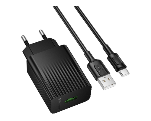 Зарядний пристрій Borofone BAS72A 18W 3A USB-A з кабелем A-C black PLS-00-00156105