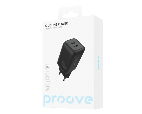 Зарядний пристрій Proove Silicone Power 40W 3A 2USB-C black PLS-00-00112610