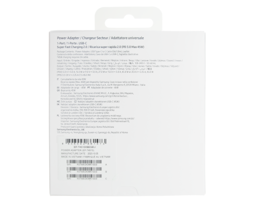 Зарядний пристрій Samsung 45W 5A 1USB-C EP-T4510XBEGEU retail packing з кабелем Type-C (Original) black PLS-00-00114100