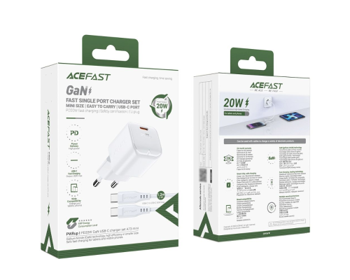Зарядний пристрій Acefast A73 Mini 20W 3A USB-C з кабелем Type-C white PLS-00-00124994