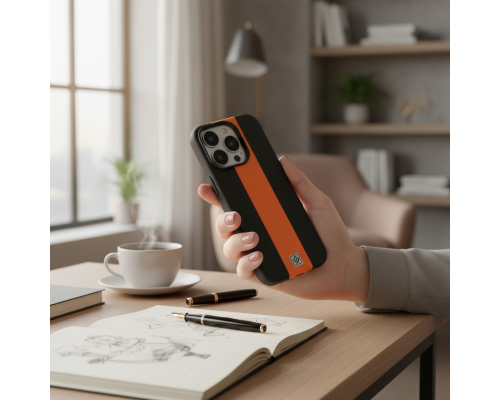 Чохол шкіряний Rally with Magnetic для iPhone 16 Pro Max black orange PLS-00-00164623