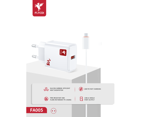 Зарядний пристрій FLYCDI FA-005 18W PD 3A USB-A з кабелем Micro USB white PLS-00-00133867