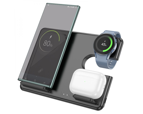 Бездротовий зарядний пристрій для Samsung Hoco CQ2 3в1 15W black PLS-00-00115758