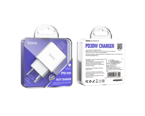 Зарядний пристрій Hoco C76A Pro 30W 3A 1USB-C white PLS-00-00145586
