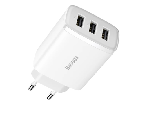 Зарядний пристрій Baseus Compact 17W 2.4A 3USB-A white PLS-00-00098282