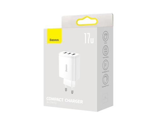 Зарядний пристрій Baseus Compact 17W 2.4A 3USB-A white PLS-00-00098282