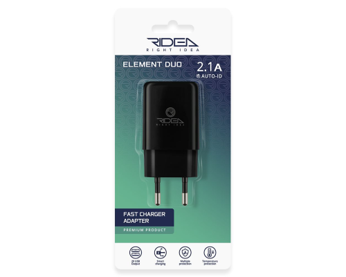 Зарядний пристрій Ridea RW-21011 Element 10.5W 2.1A 2USB-A black PLS-00-00123684