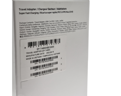 Зарядний пристрій Samsung EP-TA800 25W 3A 1USB-C retail packing (Original) black PLS-00-00107376