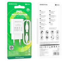 Зарядний пристрій Borofone BA65A 20W 3A 1USB-C з кабелем Lightning white PLS-00-00129949