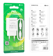 Зарядний пристрій Borofone BA65A 20W 3A 1USB-C з кабелем Lightning white PLS-00-00129949