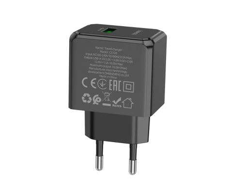 Зарядний пристрій Hoco CS12A 18W 3A USB-A black PLS-00-00114992