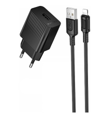 Зарядний пристрій Borofone BAS71A 10.5W 2.1A USB-A з кабелем A-L black PLS-00-00147784