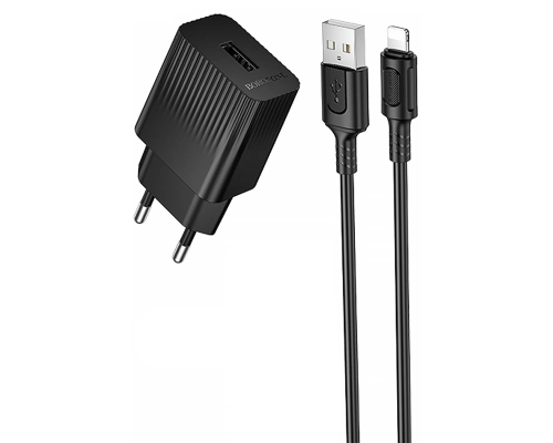 Зарядний пристрій Borofone BAS71A 10.5W 2.1A USB-A з кабелем A-L black PLS-00-00147784