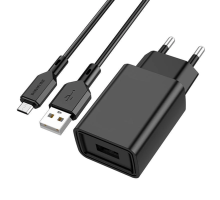 Зарядний пристрій Borofone BA68A 10.5W 2.1A 1USB-A з кабелем Micro USB black PLS-00-00115460
