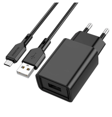 Зарядний пристрій Borofone BA68A 10.5W 2.1A 1USB-A з кабелем Micro USB black PLS-00-00115460