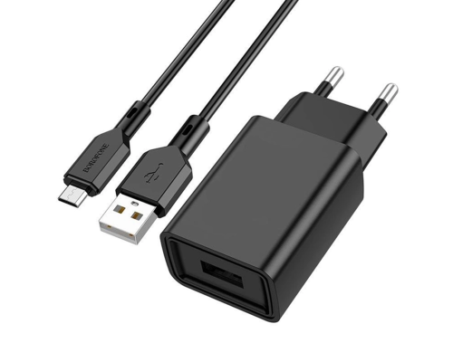 Зарядний пристрій Borofone BA68A 10.5W 2.1A 1USB-A з кабелем Micro USB black PLS-00-00115460