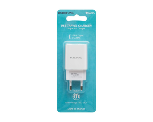 Зарядний пристрій Borofone BA20A 10.5W 2.1A 1USB-A white PLS-00-00054077