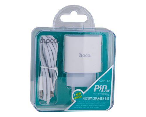 Зарядний пристрій Hoco C76A Plus 20W 3A 1USB-C з кабелем Lightning white PLS-00-00075109