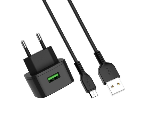 Зарядний пристрій Hoco C70A 18W 3A 1USB-A з кабелем Micro USB black PLS-00-00051032