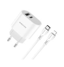 Зарядний пристрій Borofone BA62A 12W 2.4A 1USB-A+1USB-C з кабелем Lightning white PLS-00-00093023