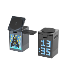 Бездротовий Зарядний Пристрій 5in1 15W(Pixel Display/Clock/BT Speaker 5W)IPVersion М'ята упаковка Чорний ma85208_220502
