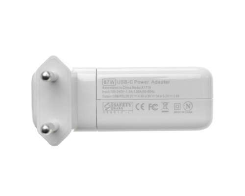 Блок живлення для ноутбука APPLE USB-C 87W (20.3V/4.3A, 14.5V/2A, 9V/3A, 5.2V/2.4A), Type-C, USB3.1, White (з кабелем!) (A1718, A1706, A1708)