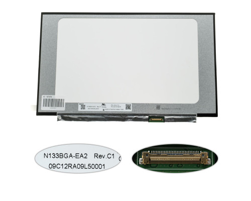 Матриця 13.3 N133BGA-EA2 (1366*768, 30pin(eDP), LED, SLIM(без планок та вушок), матова, роз'єм праворуч знизу) для ноутбука NBB-107479