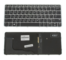 Клавіатура для ноутбука HP (EliteBook: 820 G3) rus, black, silver frame, без джойстика, підсвічування клавіш NBB-124620
