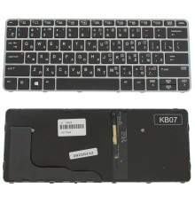 Клавіатура для ноутбука HP (EliteBook: 820 G3) rus, black, silver frame, без джойстика, підсвічування клавіш NBB-124620