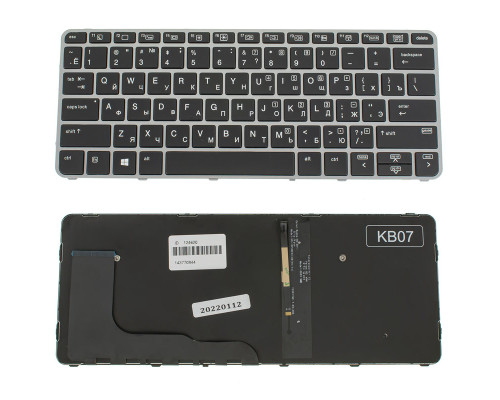 Клавіатура для ноутбука HP (EliteBook: 820 G3) rus, black, silver frame, без джойстика, підсвічування клавіш NBB-124620