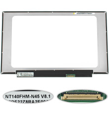 Матриця 14.0" NT140FHM-N45 (1920*1080, 30pin(eDP), LED, SLIM (без планок та вушок), матові, роз'єм праворуч внизу, дп=220мм, h=195мм) для ноутбука NBB-130158