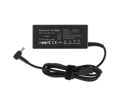 Блок живлення для ноутбука ASUS 19V, 3.42A, 65W, 4.5*3.0-PIN, 3 hole, L-образный разъем, (Replacement AC Adapter) black (без кабеля) NBB-133474