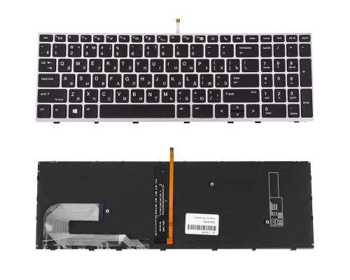 Клавіатура для ноутбука HP (EliteBook: 750 G5, 850 G5) rus, black, silver frame, без джойстика, підсвічування клавіш NBB-134034