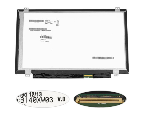 Матрица 14.0" B140XW03 V.0 (1366*768, 40pin, LED, SLIM (вертикальные ушки), матовая, разъем справа внизу) для ноутбука NBB-134150