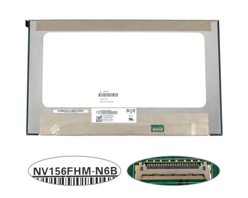 Матриця 15.6" NV156FHM-N6B (1920*1080, 30pin(eDP, IPS, 400cd/m2, 100% sRGB), LED, SLIM(без дод. панелі), матова, роз'єм праворуч внизу) для ноутбука NBB-134232