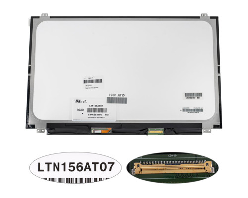 Матрица 15.6" LTN156AT07 (1366*768, 40pin, LED, SLIM(вертикальные ушки), глянец, разъем справа внизу) для ноутбука (renew) NBB-140217