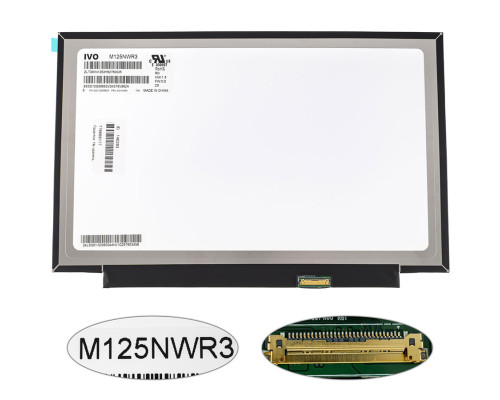 Матриця 12.5 M125NWR3 R0 (1366*768, 30pin(eDP, IPS !!!), LED, SLIM(без планок та вушок), матова, роз'єм праворуч знизу) для ноутбука NBB-140393