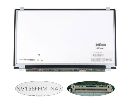 Матриця 15.6 NV156FHM-N42 (1920*1080, 30pin(eDP, 250cd/m2, 85/85/85/85(кути), IPS), LED, SLIM(вертикальні вушки), матова, роз'єм праворуч знизу) для ноутбука (renew) NBB-140399