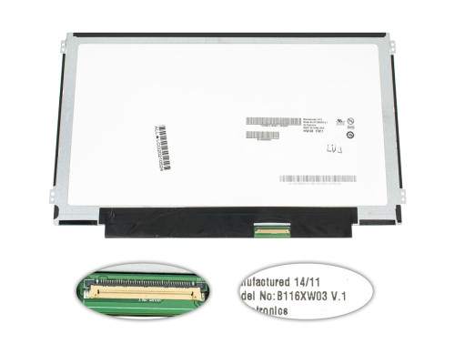 Матриця 11.6 B116XW03 V.1 (1366*768, 40pin, LED, SLIM (горизонтальні вушки), матова, роз'єм праворуч знизу) для ноутбука