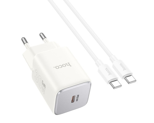 Мережевий Зарядний Пристрій Hoco N43 1USB-C PD/QC 30W GAN Type-C to Type-C Колір Бiлий 6942007620253